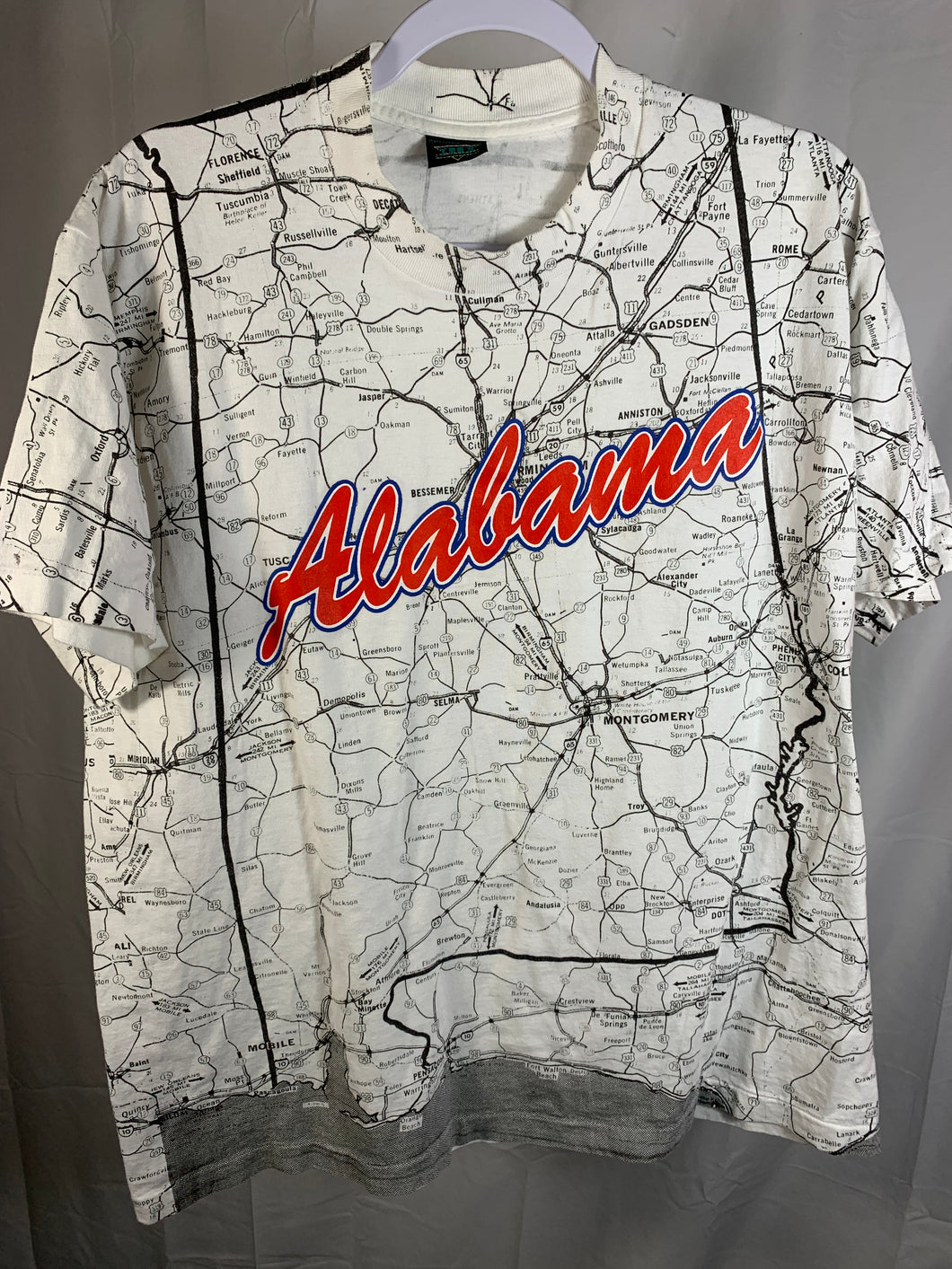 Vintage State of Alabama Map T-Shirt Large