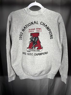 1992 National Champs Grey Crewneck Sweatshirt Small - Alabama VTG