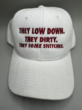 Load image into Gallery viewer, They Low Down, They Dirty, They Some Snitches Custom Game Day Snapback - White Out
