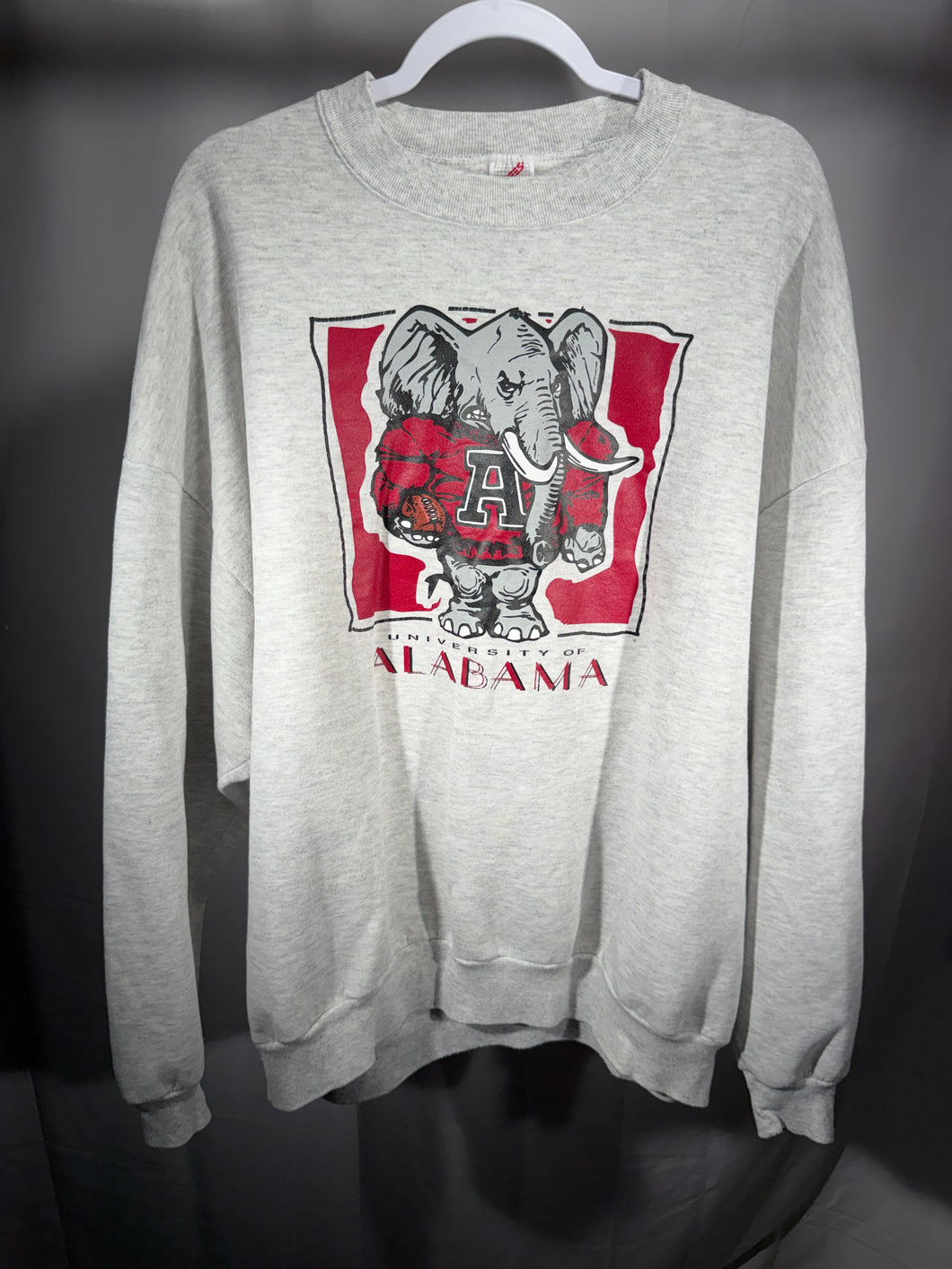 Vintage Alabama X Jerzees Angry Big Al Grey Crewneck Sweatshirt Boxy 3XL