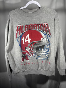 Vintage Alabama Helmet Lightning Graphic Grey Crewneck Sweatshirt Large