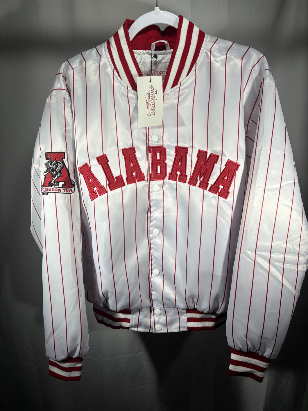Pinstripe Collection – White Alabama Bomber Jacket (Vol. 2) - Alabama VTG